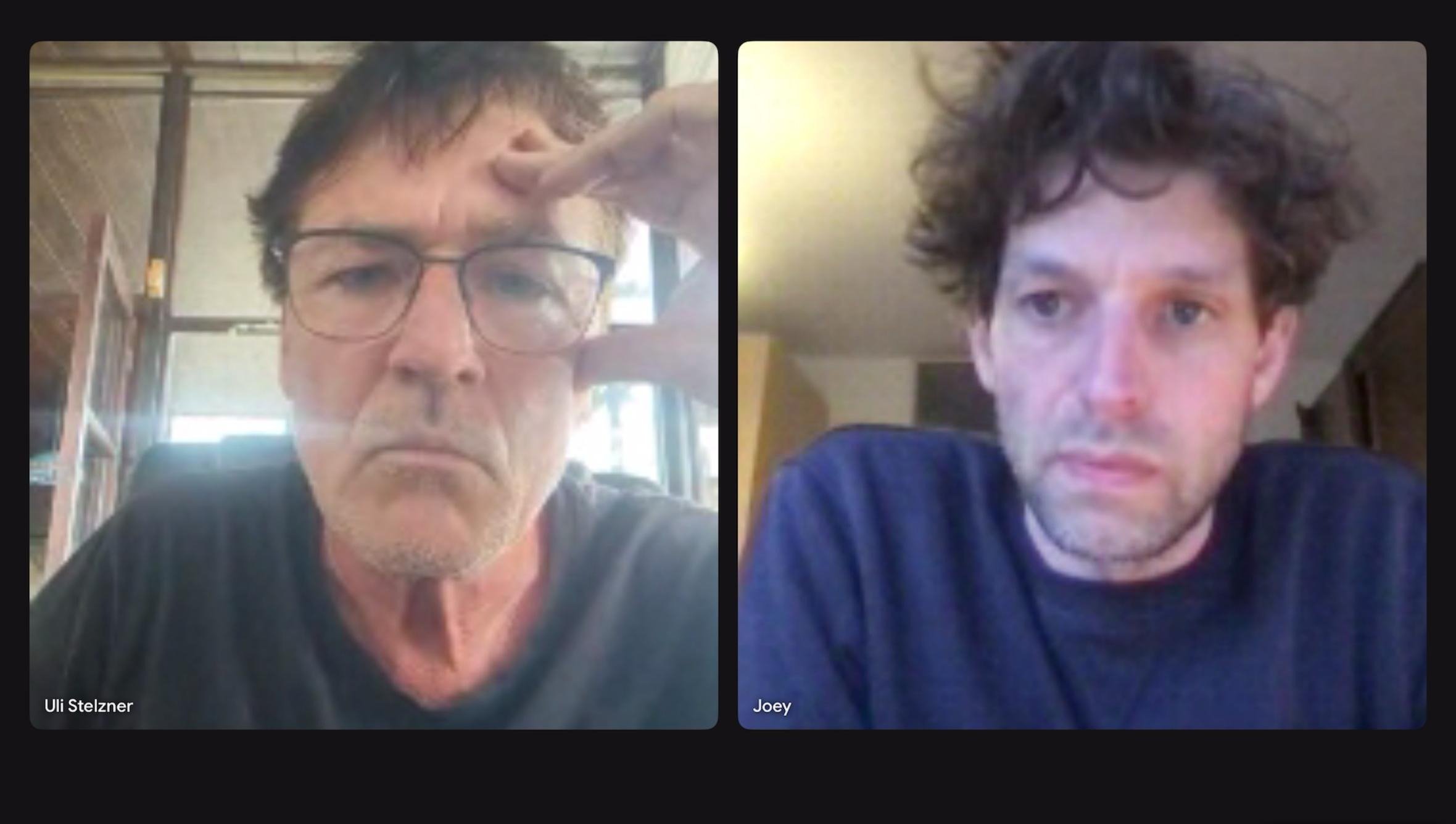  Foto de entrevista en línea con Uli Stelzner y Joey Boink. 