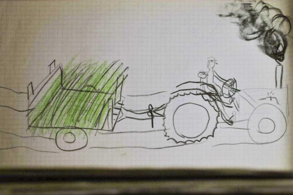  Dibujo realizado por la niña Guadalupe Carrizo de un momento con su abuelo 