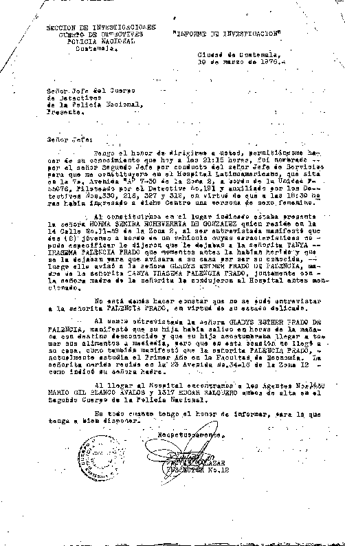  NO. 12. INFORME DEL INVESTIGADOR PARA EL JEFE DE CUERPO DE DETECTIVES DE LA POLICÍA NACIONAL. 