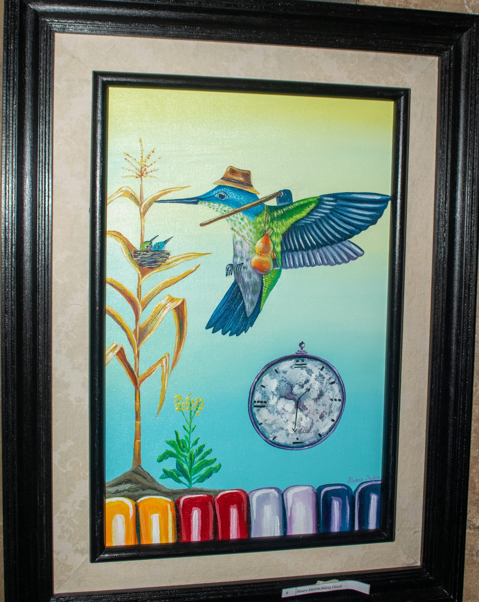  El tema de la obra de Alberto Sajbin se basa en el cuidado del maíz. Foto de Joel Solano 